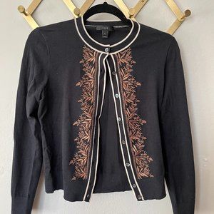 J. Crew Raffia Jackie cardigan sweater black Size Small copper embroider…